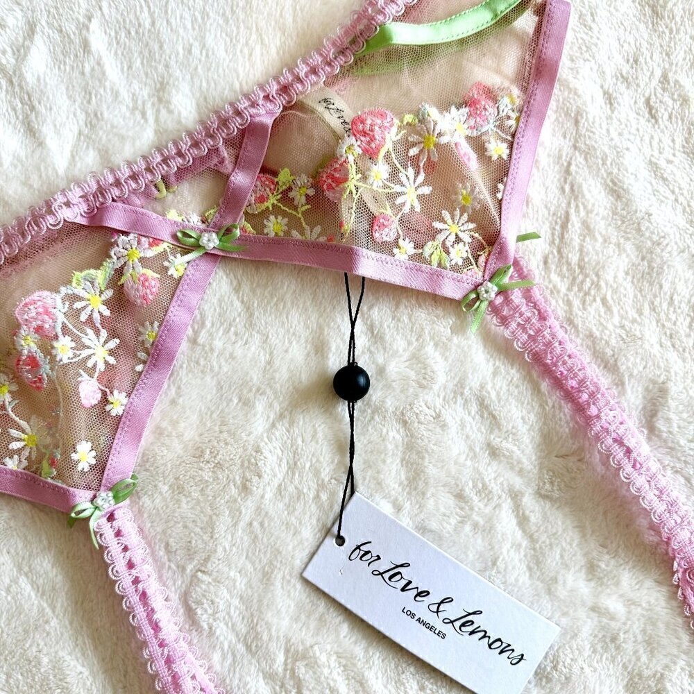 NWT For Love & Lemons Tutti Frutti Shimmer Pink Floral Garter Belt - Small - Picture 4 of 6